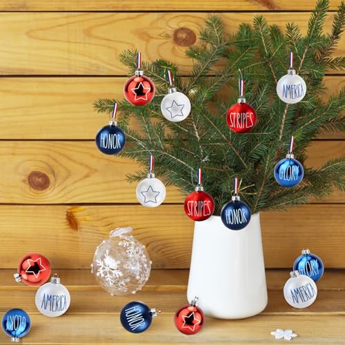 12PCS Red White Blue Patriotic Ball Ornaments for 4th of July