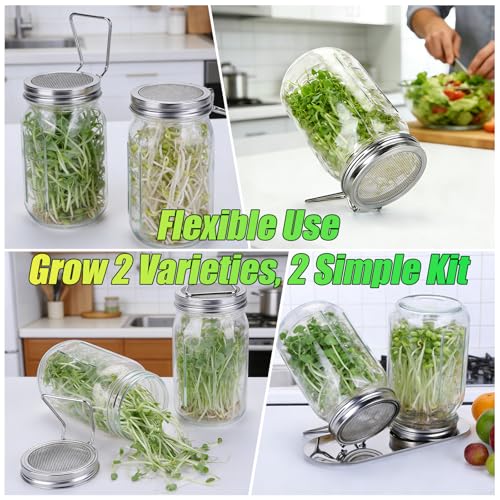 NAHSHON 86mm Stainless Steel Sprouting Lid for Wide Mouth Mason Jars - 2 Pack