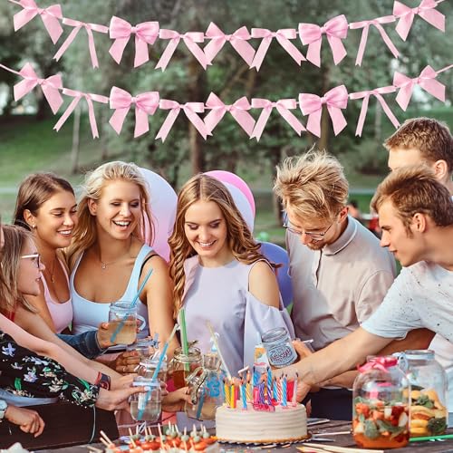 WATINC Pink Bow Garland Set - 2pcs Decorative Banner for Parties