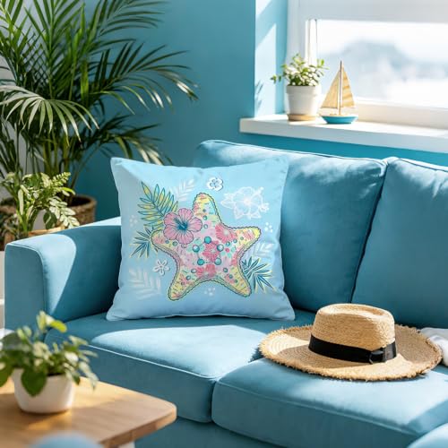 Starfish & Seaweed Decorative Throw Pillow Cover 18x18