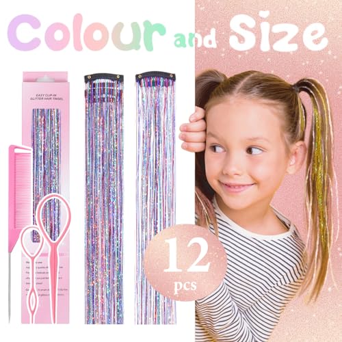 Rootoo Clip-In Hair Tinsel Extensions - 24 Inch Colorful Fairy Hair Glitter Strands