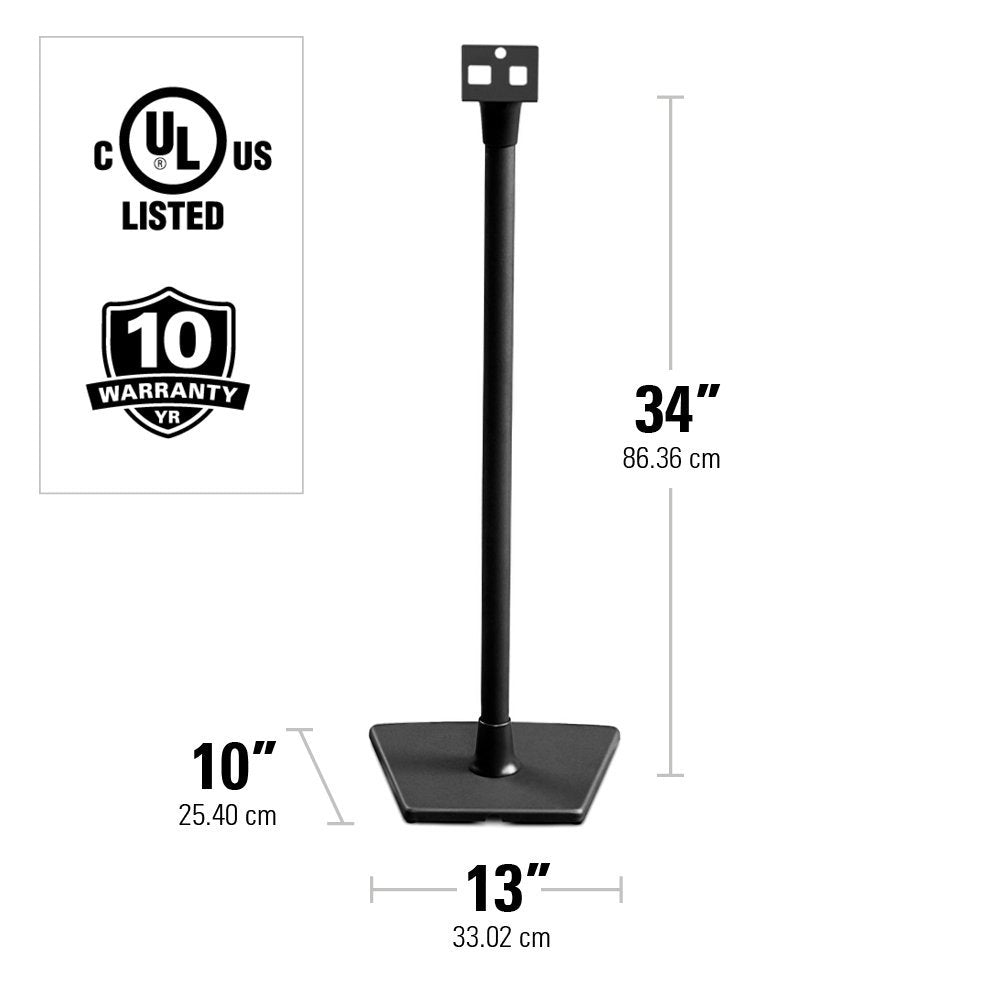 Sanus Wireless Sonos Speaker Stand for Sonos One, Play:1, & Play:3 - Audio-Enhancing Design with Built-in Cable Management - Single Stand (Black) - WSS21-B1