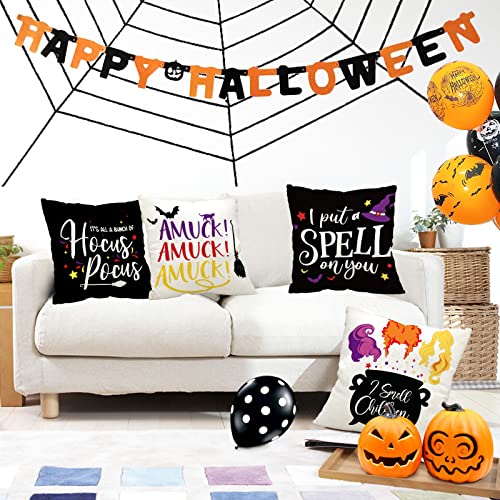 Halloween Pillow Covers Set of 4 - 18x18 Linen Hocus Pocus Decor