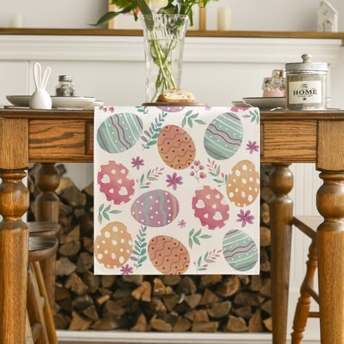 13x90 Inch Watercolor Easter Egg Table Runner - Spring Home Decor, Pink