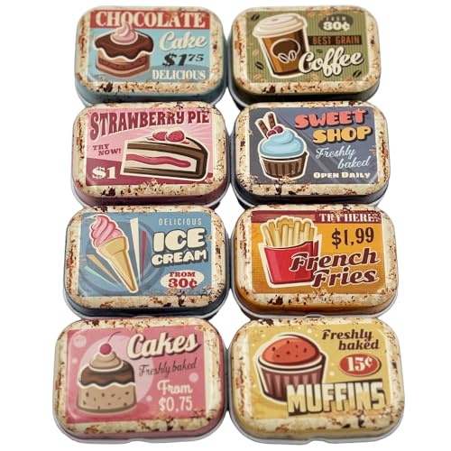 8-Pack Mini Tin Storage Boxes with Hinged Lids - Vintage Metal Organizers