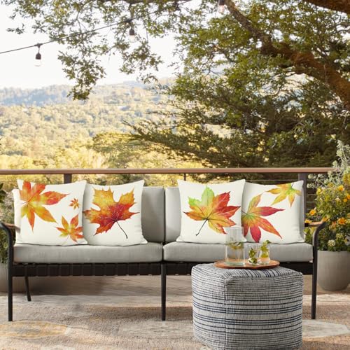 Vintage Fall Leaves Throw Pillow Covers - Set of 4, 18x18"