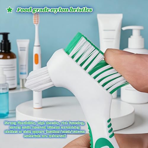 Denture Brush 2-Pack Dual Head Cleaner with Angled Bristles and Non-Slip Handle