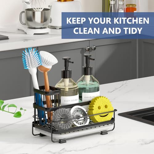 Trendy Sink Caddy Kitchen Organizer with Drain Tray - Rustproof Dish Storage Rack