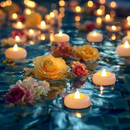 White 2-Inch Flameless LED Floating Candles - Waterproof Tealights, 6 Pack