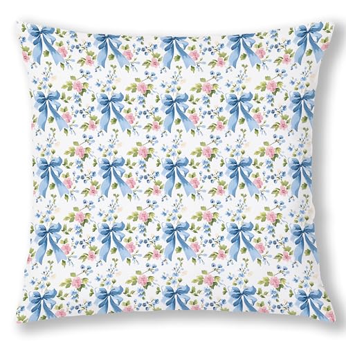 Coquette Blue Floral Pillow Covers 18x18 - Soft Flannel Decor