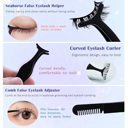 Tormen 3-Piece Eyelash Tweezers Set Stainless Steel Lash Applicator Tool
