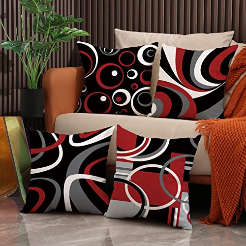 Red and Black Abstract Throw Pillow Covers 18x18 - Set of 4