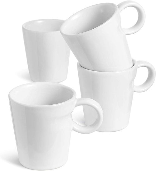 LE TAUCI Espresso Mugs Set of 4 - 5 oz Ceramic Stackable Coffee Cups for Double Shots - White