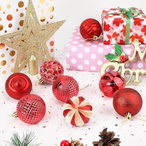 12 Pack Red Christmas Tree Ornaments 2.4 Inch Shatterproof Holiday Decoration
