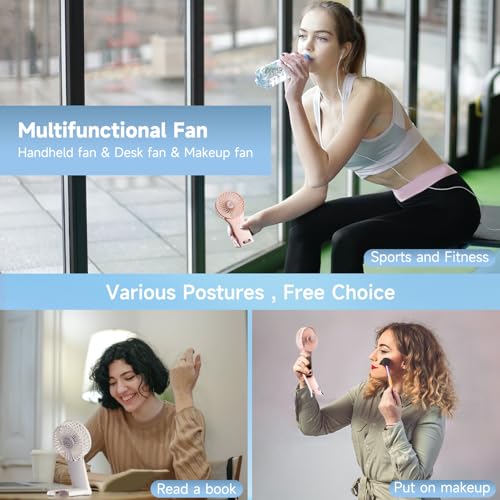 QQT Pink Rechargeable Handheld Fan - 4-Speed Portable Design