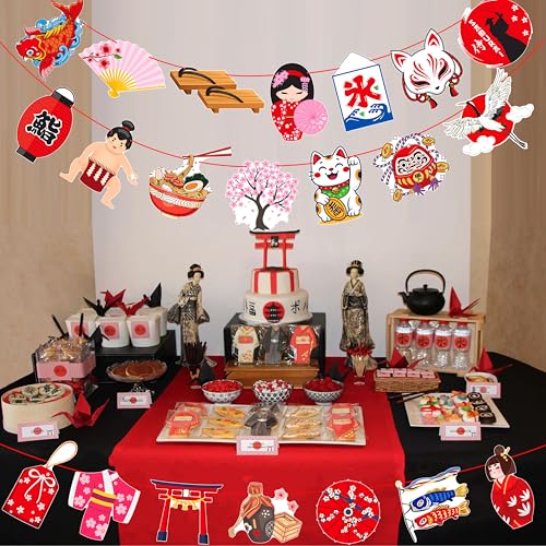 Japanese Themed Party Banner Set - 3 Pre-Strung Sakura & Kitsune Decorations