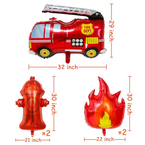 Fire Truck Balloon Decorations Set - 5 Foil Balloons for Kids' Parties