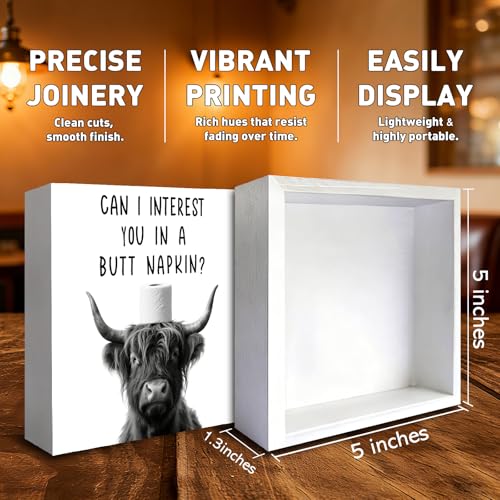Highland Cow Napkin Wood Sign - Funny Bathroom Decor