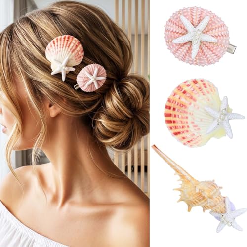 Fashey Starfish and Seashell Hair Clips Metal Mermaid Hair Accessories Pack of 3