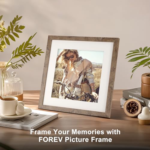 Rustic Brown 10x10 Picture Frame Set with 8x8 Mat - 6 Pack, Square Wall Decor