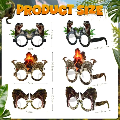 SiliFine 24 Pcs Realistic Dinosaur Glasses Bulk Birthday Party Decor - Dinosaur Themed Photo Props & Hanging Decorations