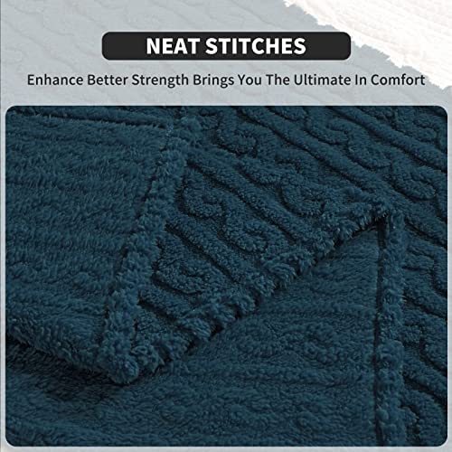 FY FIBER HOUSE 3D Pattern Fleece Throw Blanket, Navy, 50"x60"