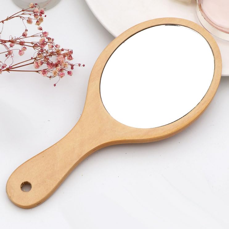 Lasenersm Oval Wooden Handheld Makeup Mirror - Ergonomic Vanity Mirror