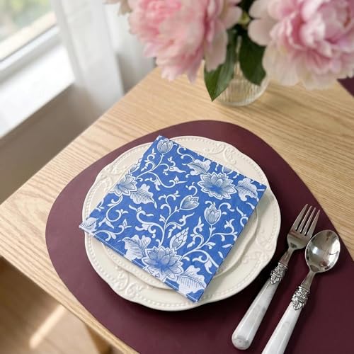 BESALILY Lotus Printed Paper Napkins - 20 Count, 2-Ply, Blue