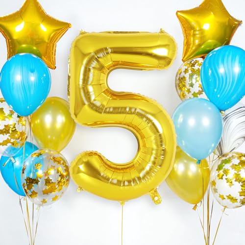 Giant Gold Number 5 Foil Balloon 40 Inch for 5th Birthday Party Decorations