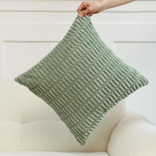Pack of 2 Corduroy Decorative Throw Pillow Covers - 18x18, Sage Green & Rust