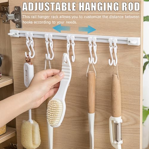 OULIGET Adjustable Utility Slide Rail Hook - White Wall Utensil Rack (2 Pack)