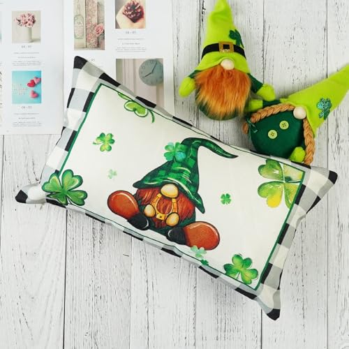 ONWAY 12x20 Inch St Patrick's Day Pillow Cover Lucky Clover Farmhouse Throw Pillowcase