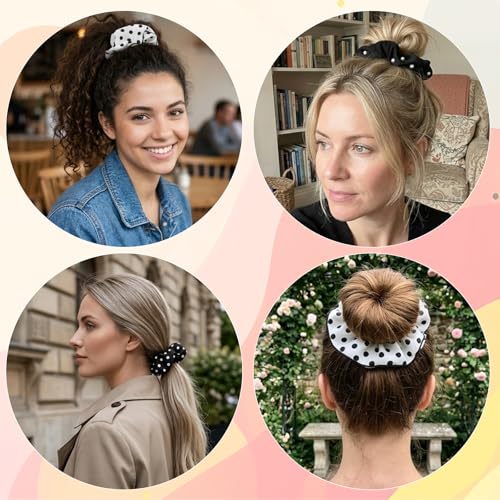 Nogeqi 3 Pcs Oversized Satin Scrunchies with Pearl and Polka Dot