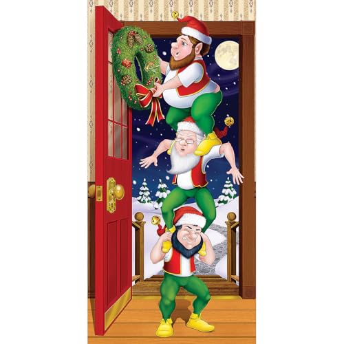 Beistle Christmas Elves Door Cover 30x60 Inch Holiday Decoration