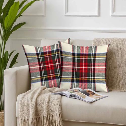 Red Black Plaid Pillow Covers 20x20 Inches Set of 2 Decorative Christmas Tartan Wool Pattern
