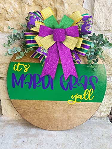 Hying 2 Pieces Mardi Gras Wreath Bows, Glitter Green Purple Gold Fat Tuesday Front Door Decor
