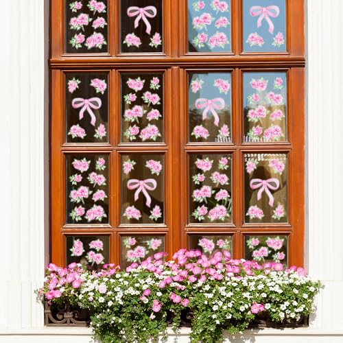 90 Pink Bow & Rose Wall Decals - Floral Peel & Stick Stickers