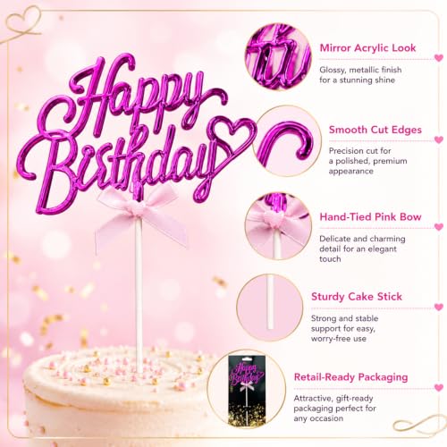 Purple Acrylic Happy Birthday Cake Topper with Heart & Bow