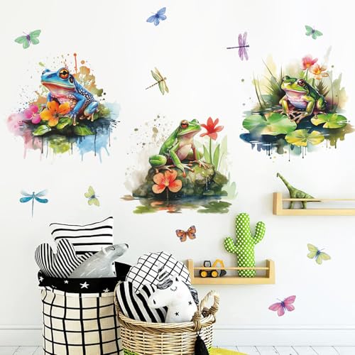 3 Pcs Green Frog Wall Decals - Cute Cartoon Toilet Lid Stickers - 3999-Frog