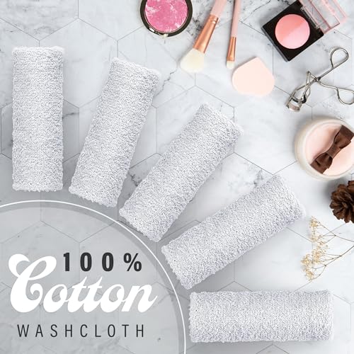 DecorRack 100% Cotton Washcloths, 12x12 Inch, White - 10 Pack