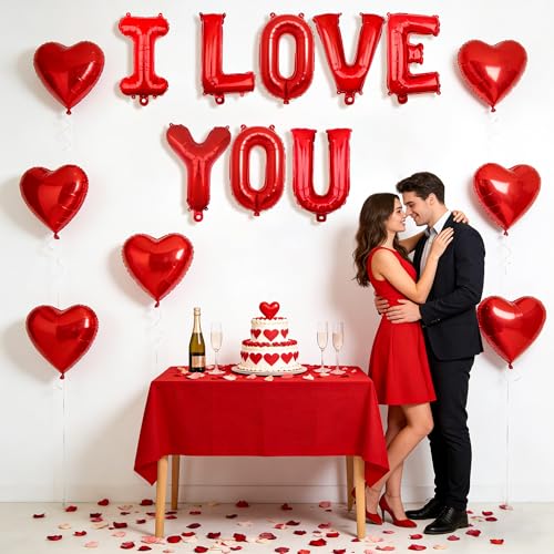 I Love You Balloon Set for Valentine's Day - 16 Inch Letters & Hearts