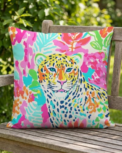 Vibrant Leopard Pillow Cover 18x18 - Tropical Jungle Decor