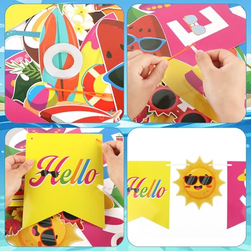 Hello Summer Banner - Colorful Pool Party Decorations