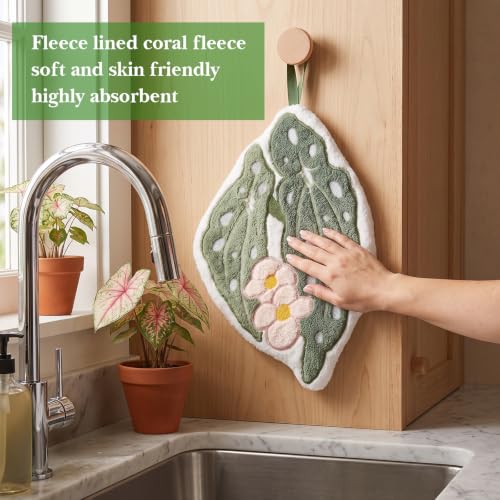Adorable 2-Piece Coral Fleece Hand Towel Set - Monstera & Flower Design