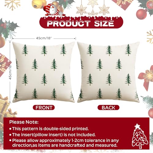 Christmas Pillow Covers 18x18 Inch Set of 2 Green Double Sided Tree Decor