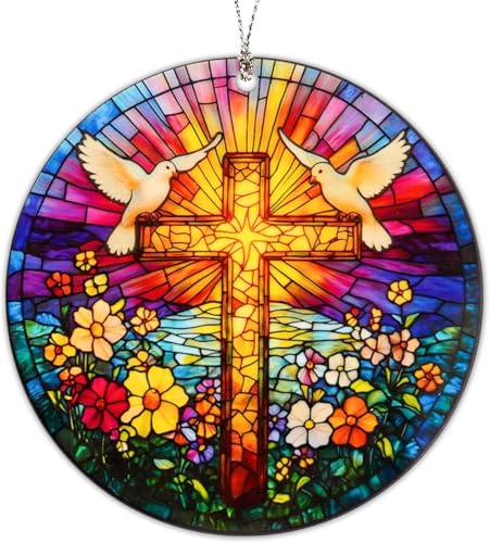 Christian Easter Cross Ornament - 4-Inch Acrylic Decor Gift
