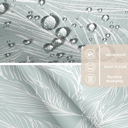 Yeele Mint Green Feather Shower Curtain - Waterproof & Machine Washable, 36x72 Inch