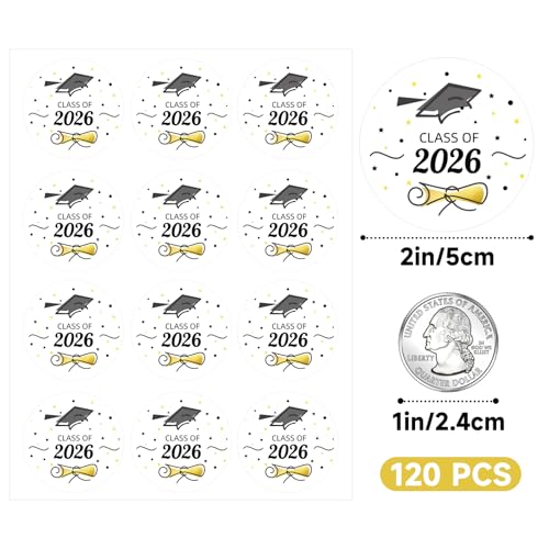 Gold Graduation Stickers 2026 - 120PCS Self-Adhesive Cap Labels