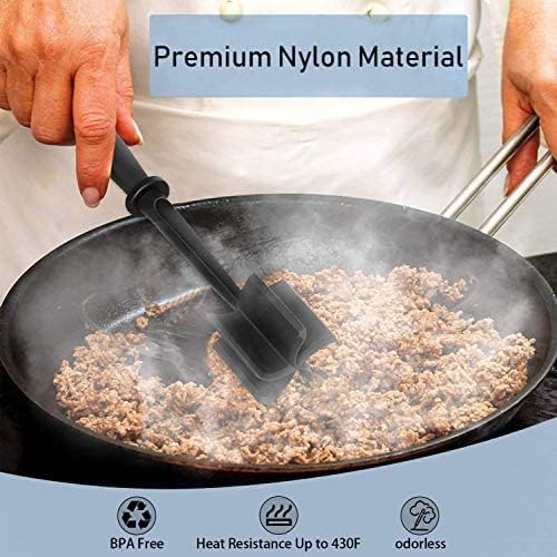 Skiennix Meat Chopper - 5 Curve Blades for Ground Beef & Turkey | Heat Resistant Nylon Utensil