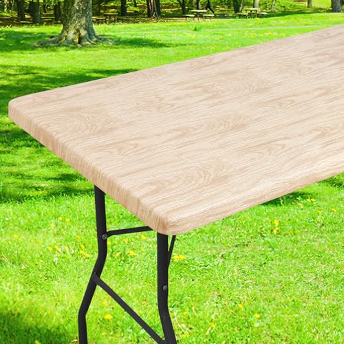 Smiry Waterproof Rectangle Tablecloth, Beige 72" x 30" for 6FT Tables